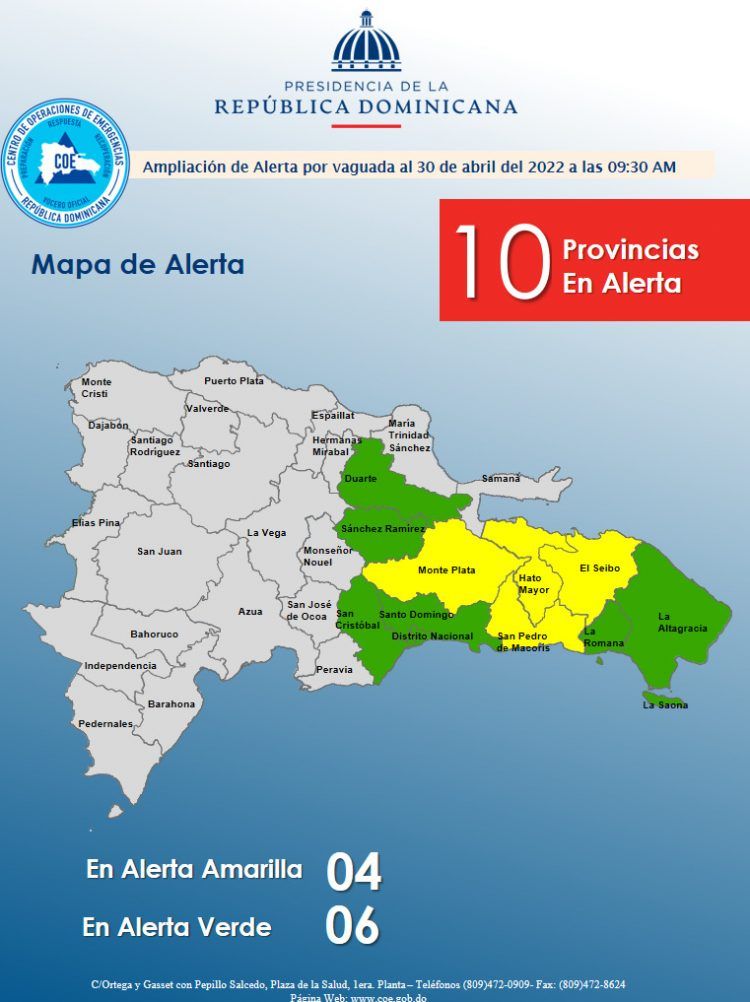 El COE emite alerta en 10 provincias