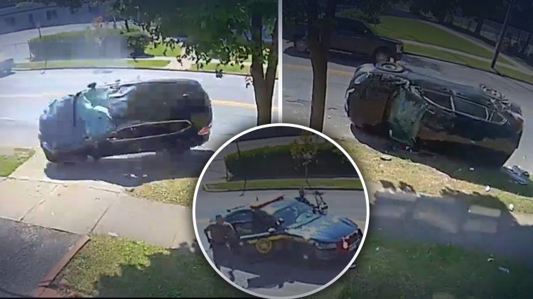 Aparatosa volcadura de camioneta tras persecución policial en EE.UU.