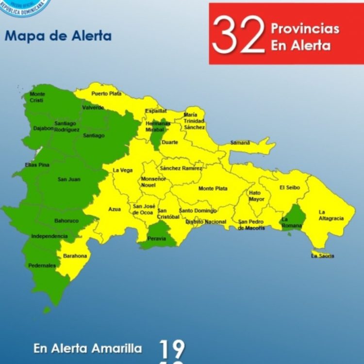 COE disminuye a 19 las provincias en alerta amarilla y coloca 13 en verde