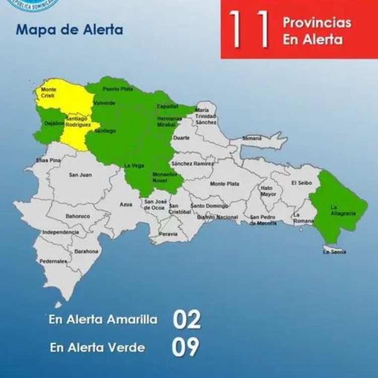 COE coloca dos provincias en alerta amarilla y nueve en verde por vaguada