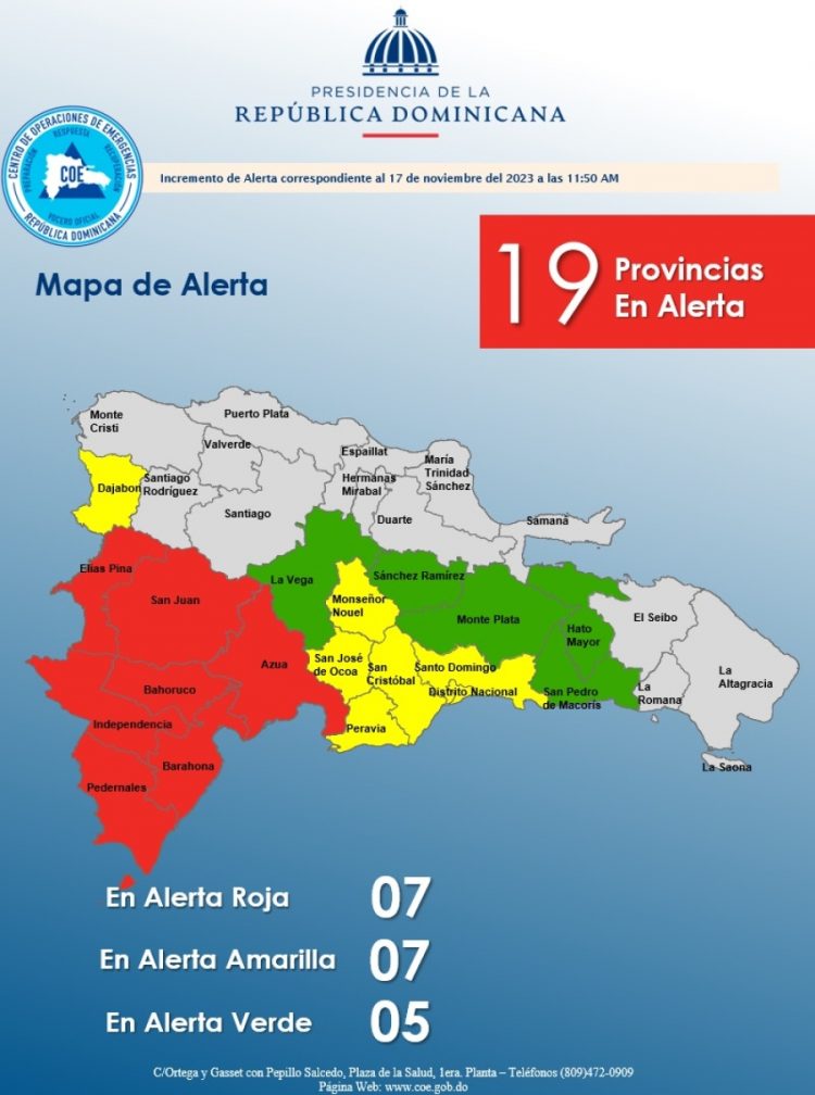 COE eleva a 19 las provincias en alerta por potencial ciclón tropical