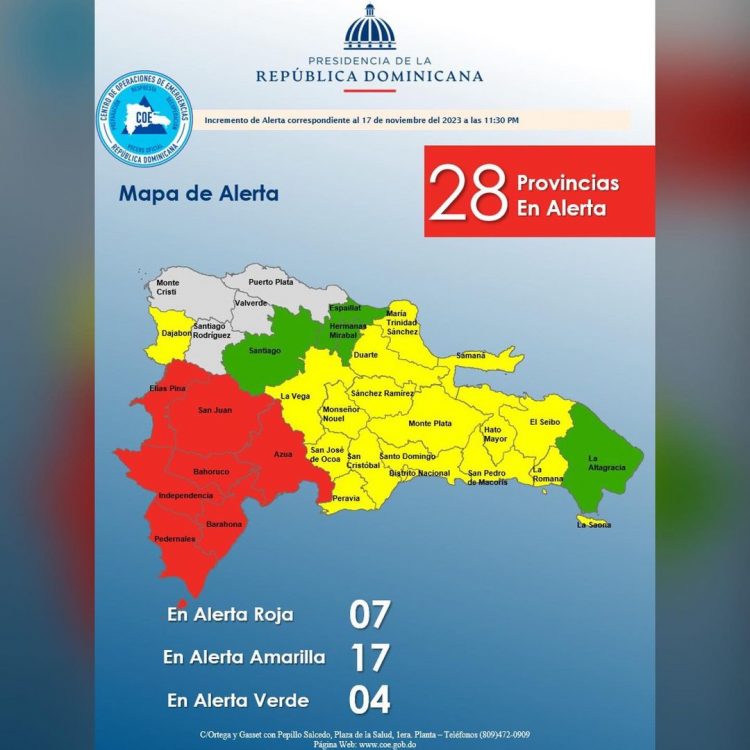 COE aumenta a 28 las provincias en alerta por potencial ciclón tropical