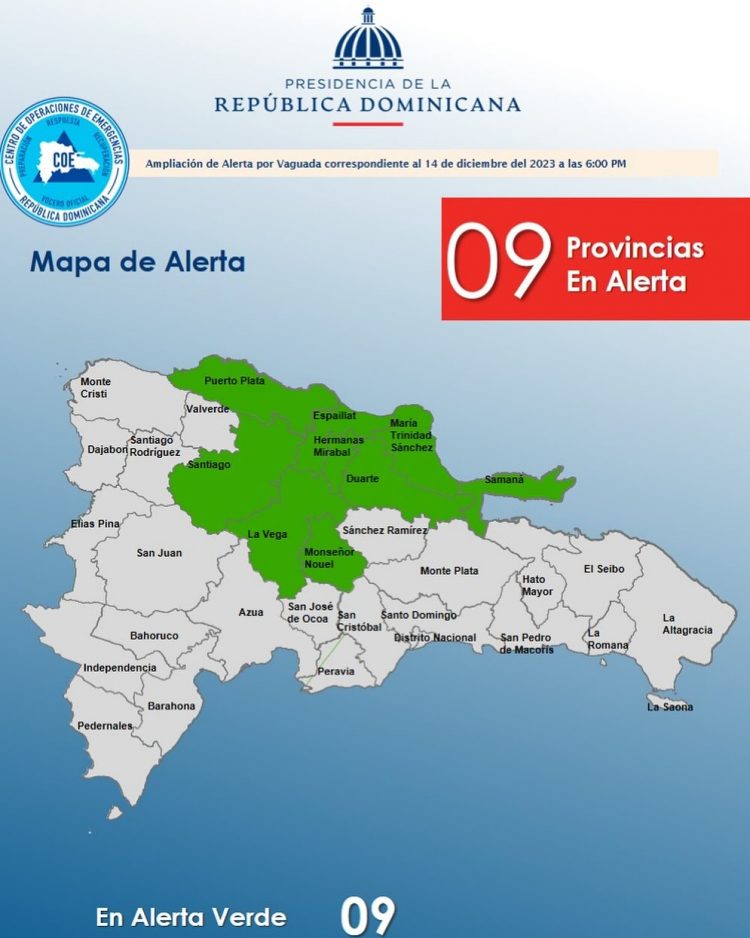 COE eleva a nueve las provincias en alerta verde por vaguada