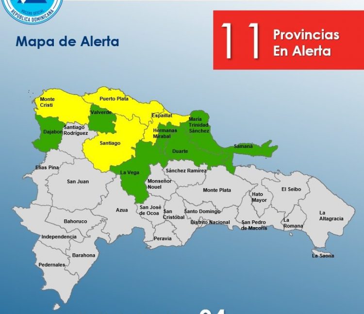 COE mantiene 11 provincias en alerta por efectos de sistema frontal