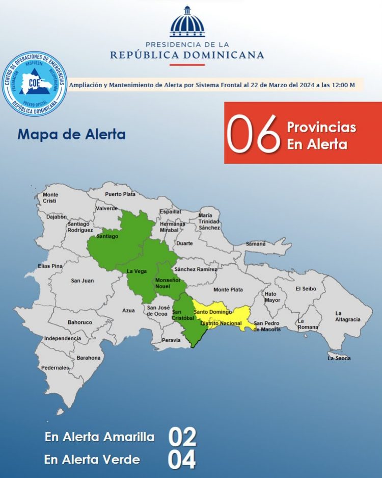 COE aumenta a seis las provincias en alerta por aguaceros