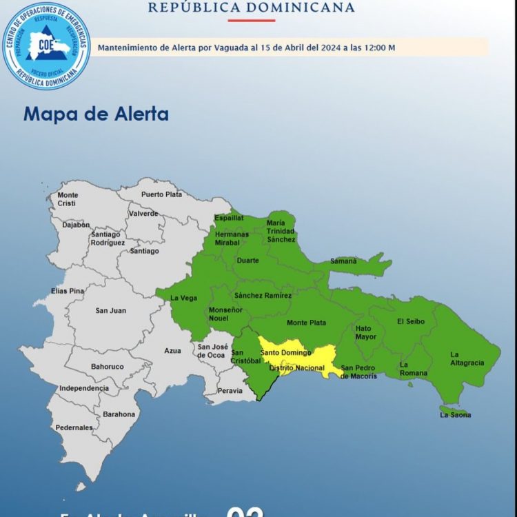COE coloca 17 provincias en alerta por incidencia de vaguada