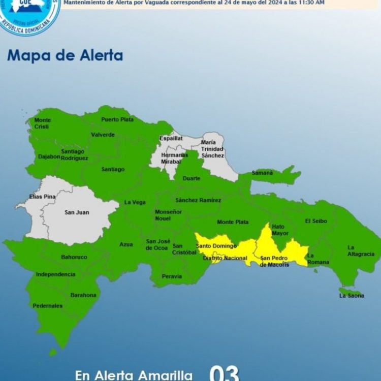 COE mantiene 3 provincias en alerta amarilla y 24 en verde por vaguada