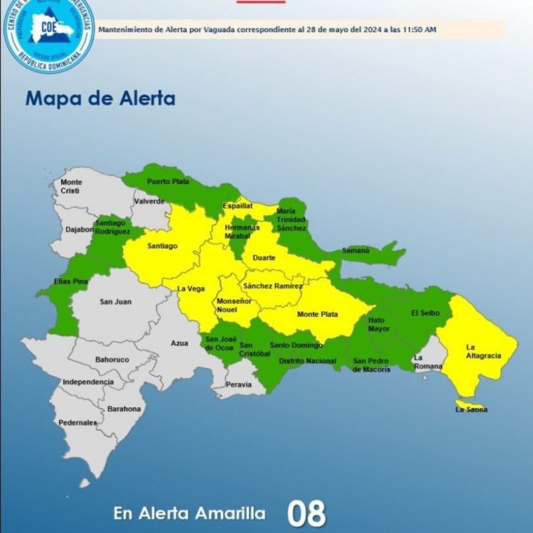COE mantiene 8 provincias en alerta amarilla y 13 en verde por lluvias
