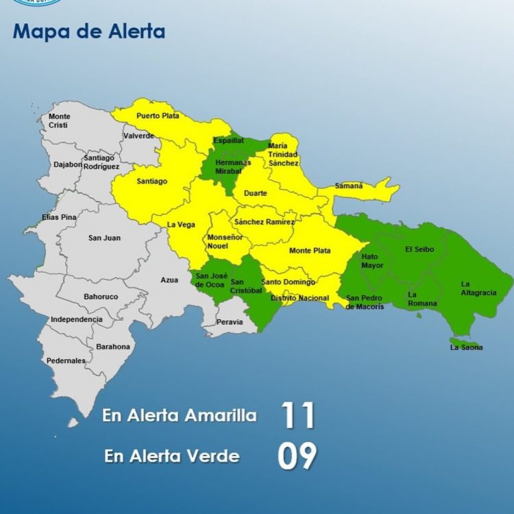 COE aumenta a 11 las provincias en alerta amarilla y mantiene 9 en verde