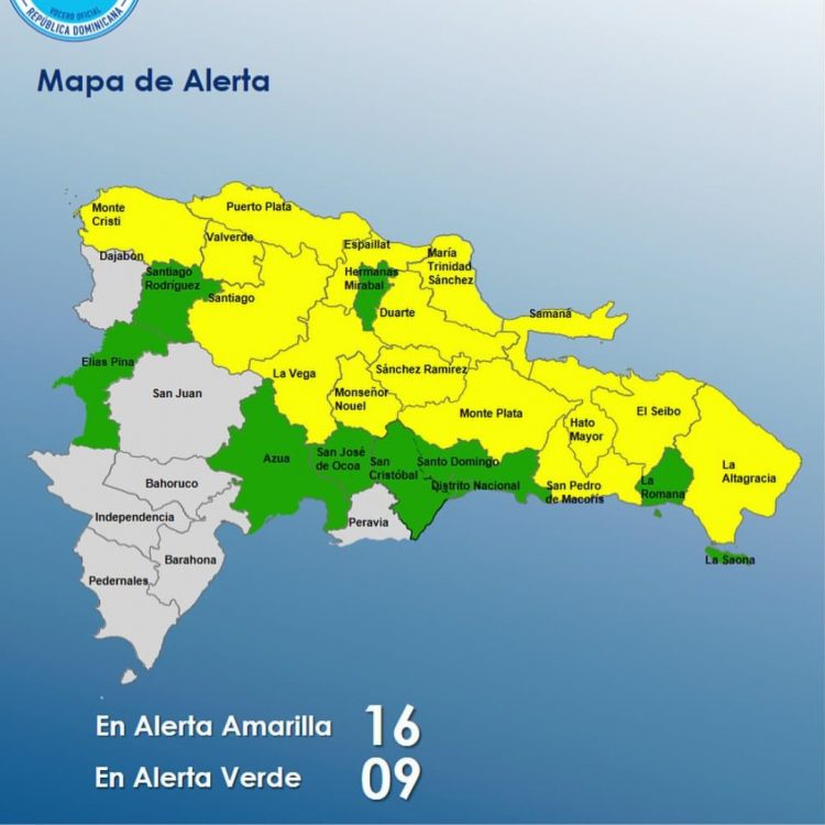 COE mantiene 16 provincias en alerta amarilla y 9 en verde por vaguada