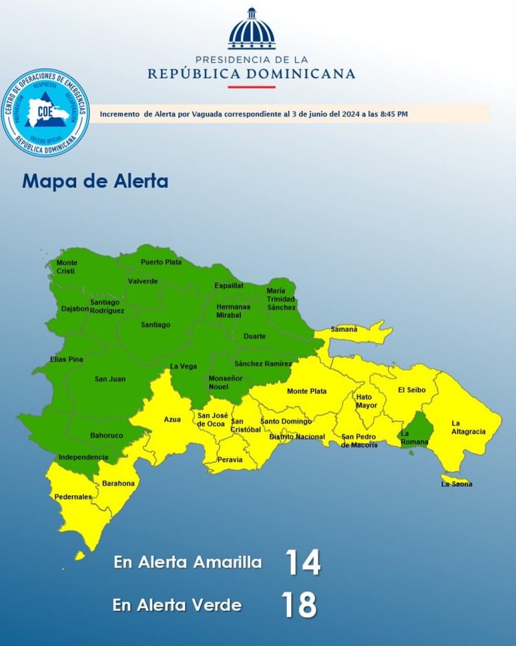 COE coloca a todo el país bajo alerta por los efectos de una vaguada