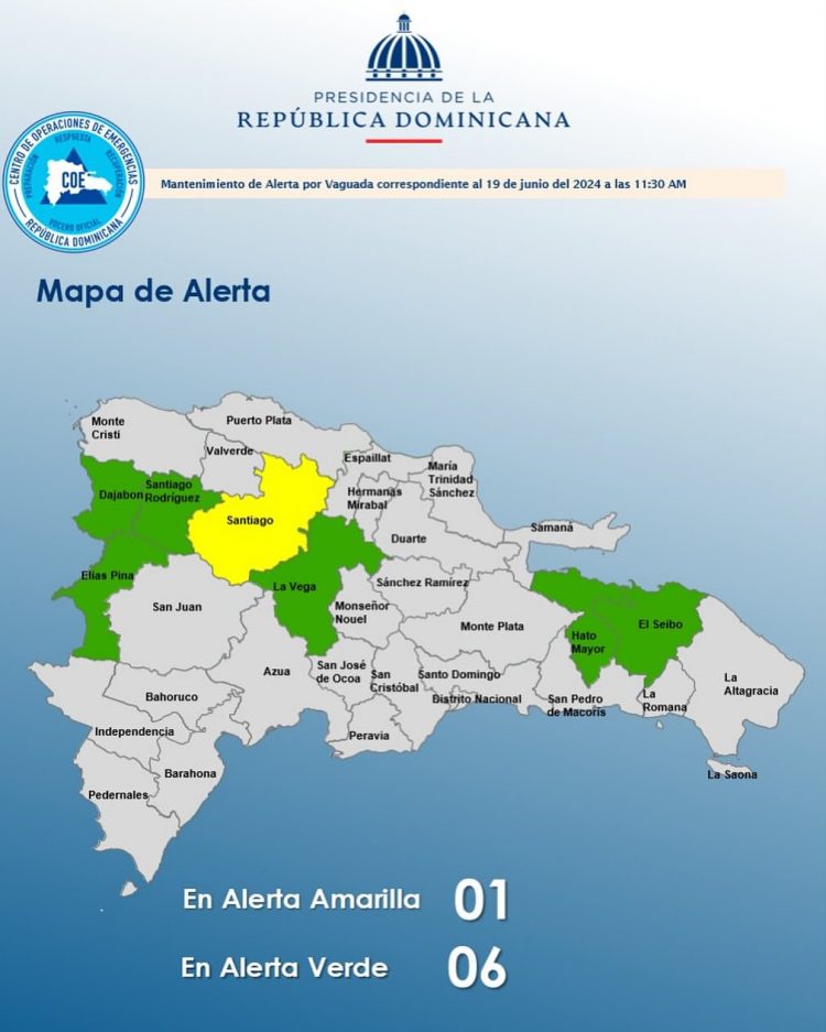 COE mantiene una provincia en alerta verde y seis en amarilla por vaguada