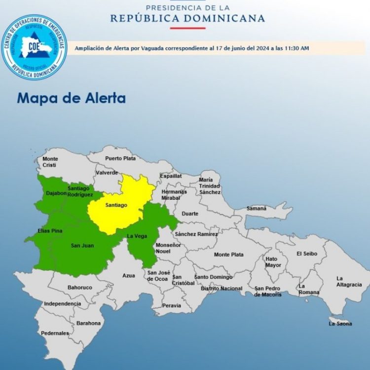 COE coloca seis provincias en alerta incidencia de una vaguada