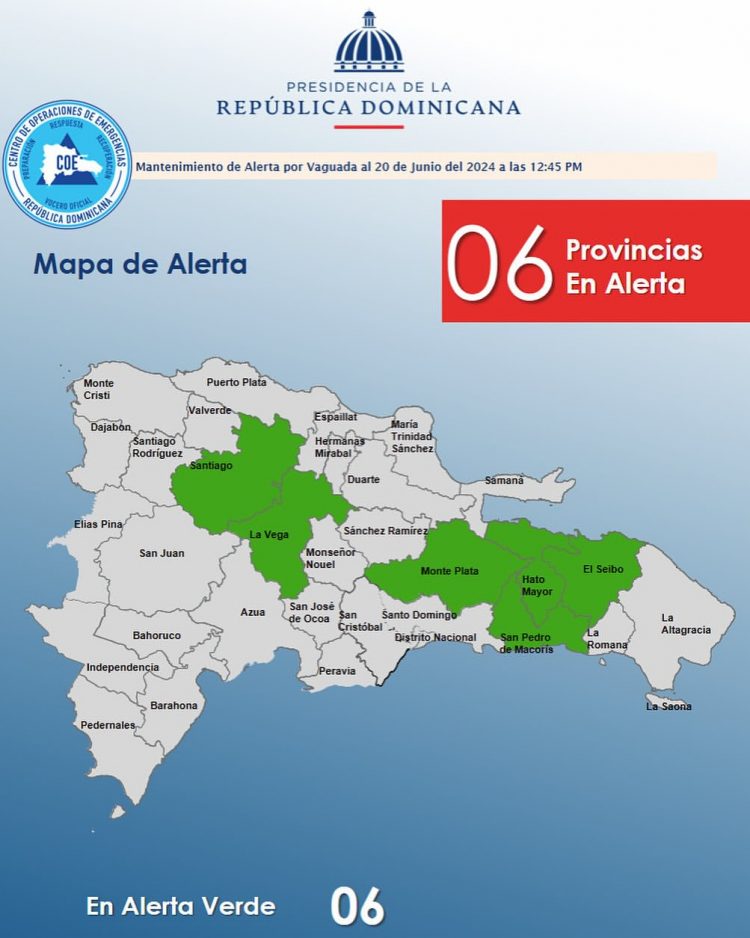 COE mantiene seis provincias en alerta verde por vaguada