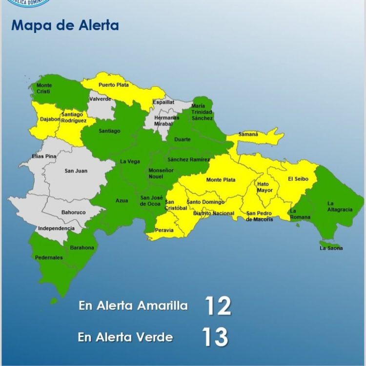 COE mantiene 12 provincias en alerta amarilla y 13 en verde por lluvias