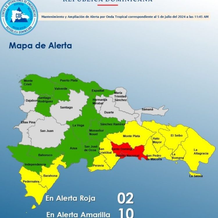 COE mantiene en alerta roja a Santo Domingo y el Distrito Nacional por las lluvias