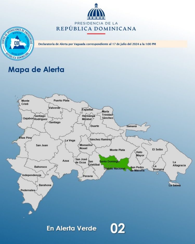 COE coloca a Santo Domingo y el Distrito Nacional en alerta verde por vaguada