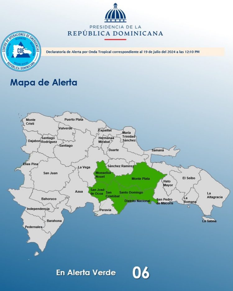COE coloca seis provincias en alerta verde por incidencia de vaguada y onda tropical
