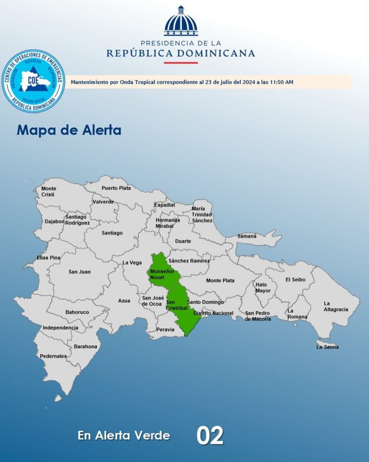 COE mantiene dos provincias en alerta verde por vaguada