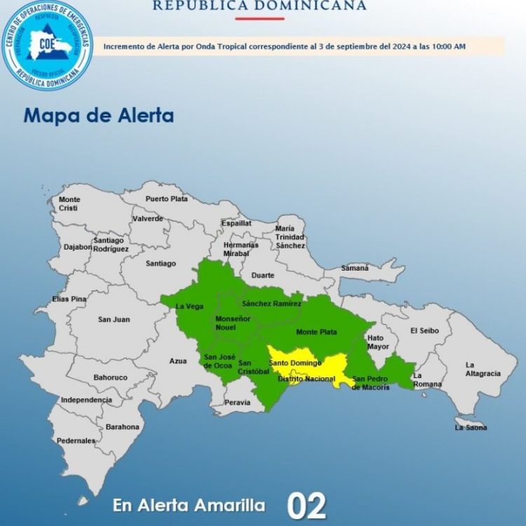 COE coloca dos provincias en alerta amarilla por incidencia de onda tropical