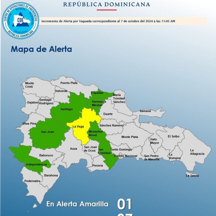 COE mantiene ocho provincias en alerta por efectos de vaguada