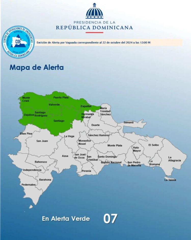 COE coloca siete provincias en alerta verde por efectos de vaguada