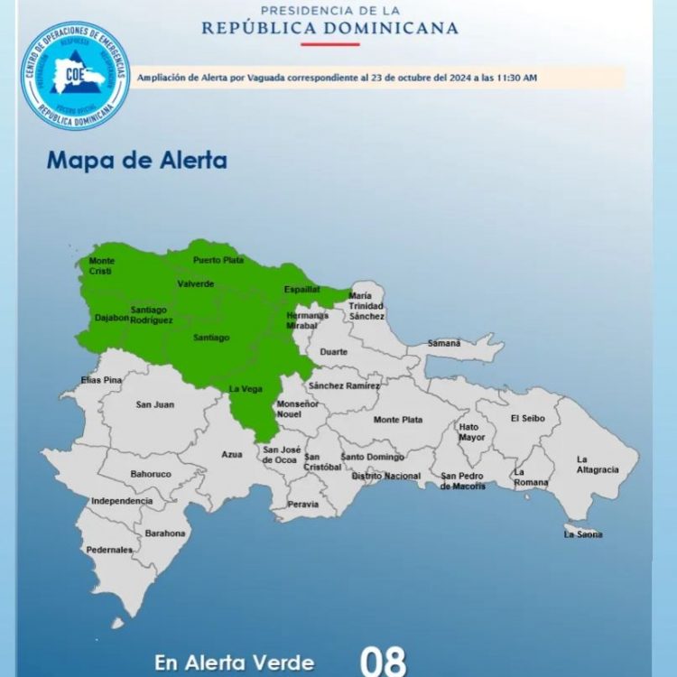 COE aumenta a ocho las provincias en alerta verde por incidencia de vaguada
