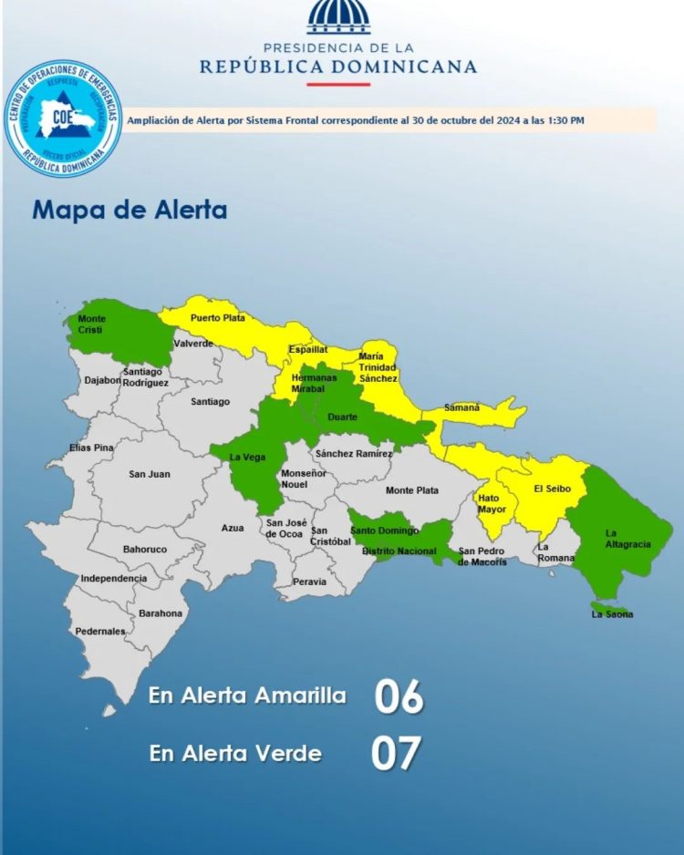 COE eleva a 13 el número de provincias en alerta por lluvias