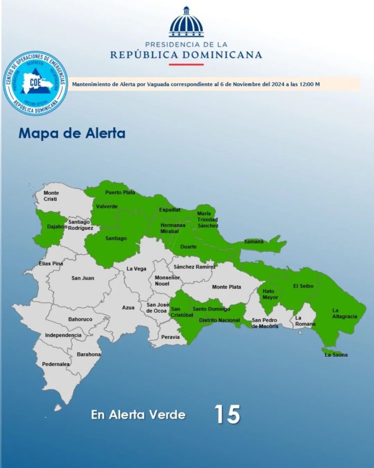 COE disminuye a 15 el número de provincias en alerta por lluvias