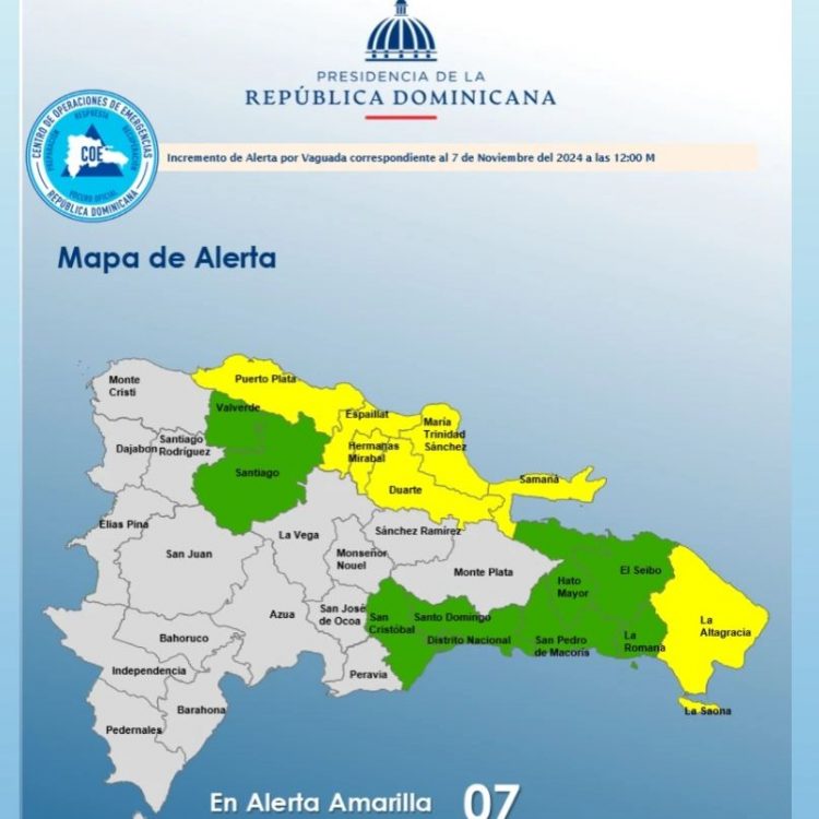 COE coloca siete provincias en alerta amarilla y mantiene 8 en verde