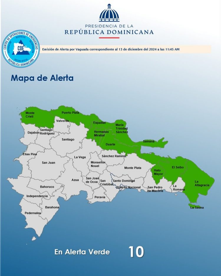 COE coloca a diez provincias en alerta verde por lluvias