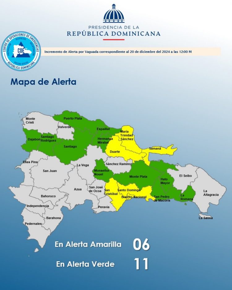 COE aumenta a 11 el número de provincias en alerta verde y a 6 en alerta amarilla