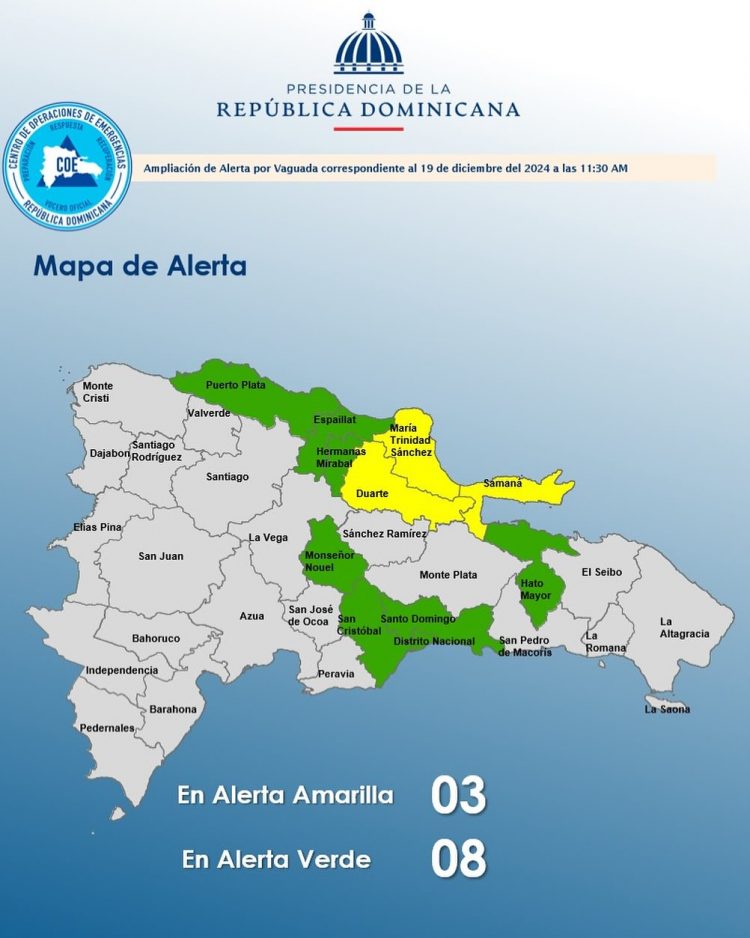 COE aumenta a ocho las provincias en alerta verde y mantiene tres en amarilla