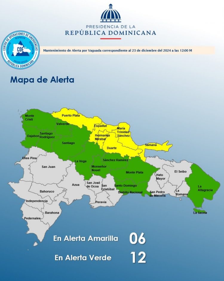 COE mantiene 18 provincias en alerta por incidencia de sistema frontal