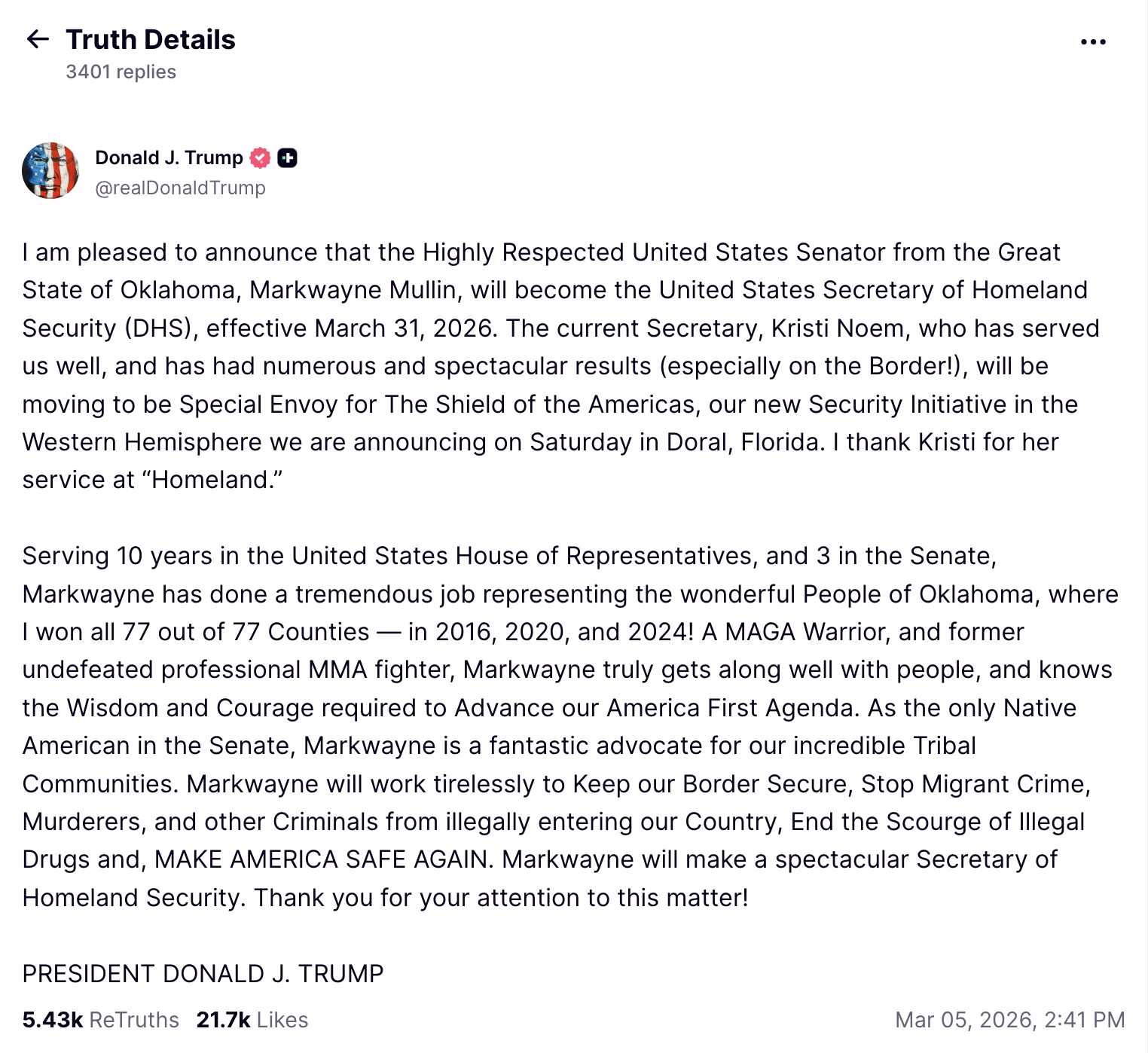 Trump destituye a Kristi Noem tras muertes de ciudadanos en operativos migratorios en Minneapolis
