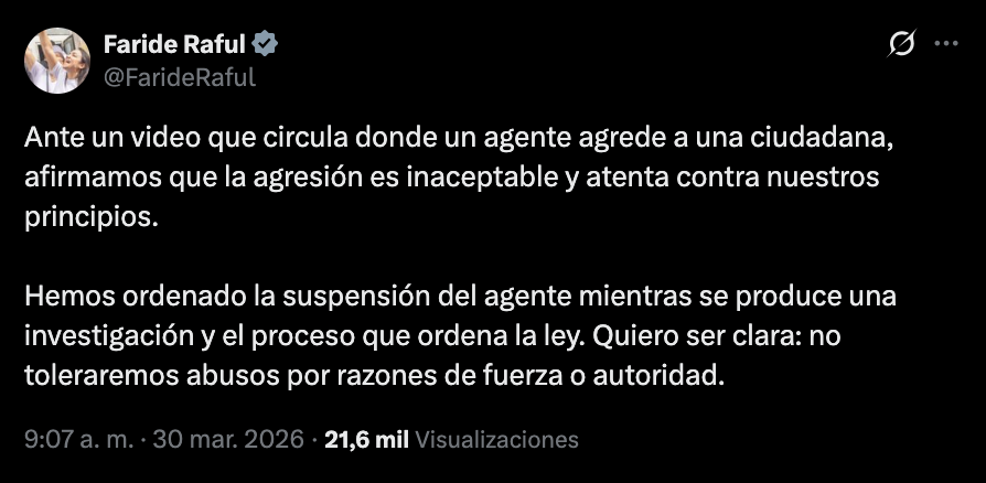 Agresión policial: Faride Raful condena hecho en Los Mina y ordena suspensión de agente