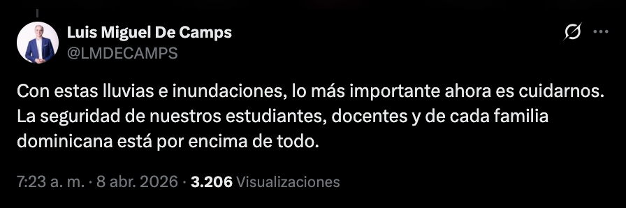 Suspensión de docencia fue dispuesta por el MINERD en provincias bajo alerta por lluvias