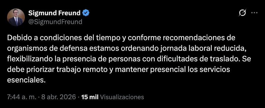 Se declara reducción de jornada laboral por el MAP ante condiciones climáticas adversas
