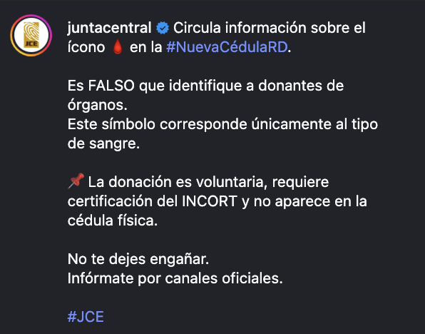 Cédula dominicana: la JCE desmiente rumor sobre ícono de donación de órganos 