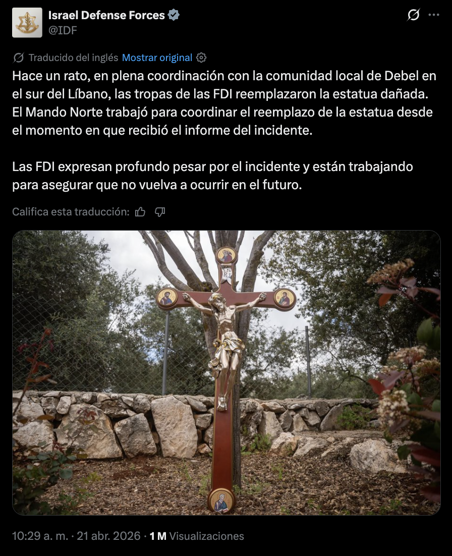 Ejército de Israel reemplaza imagen de Jesucristo dañada en Líbano y expresa pesar tras lo ocurrido