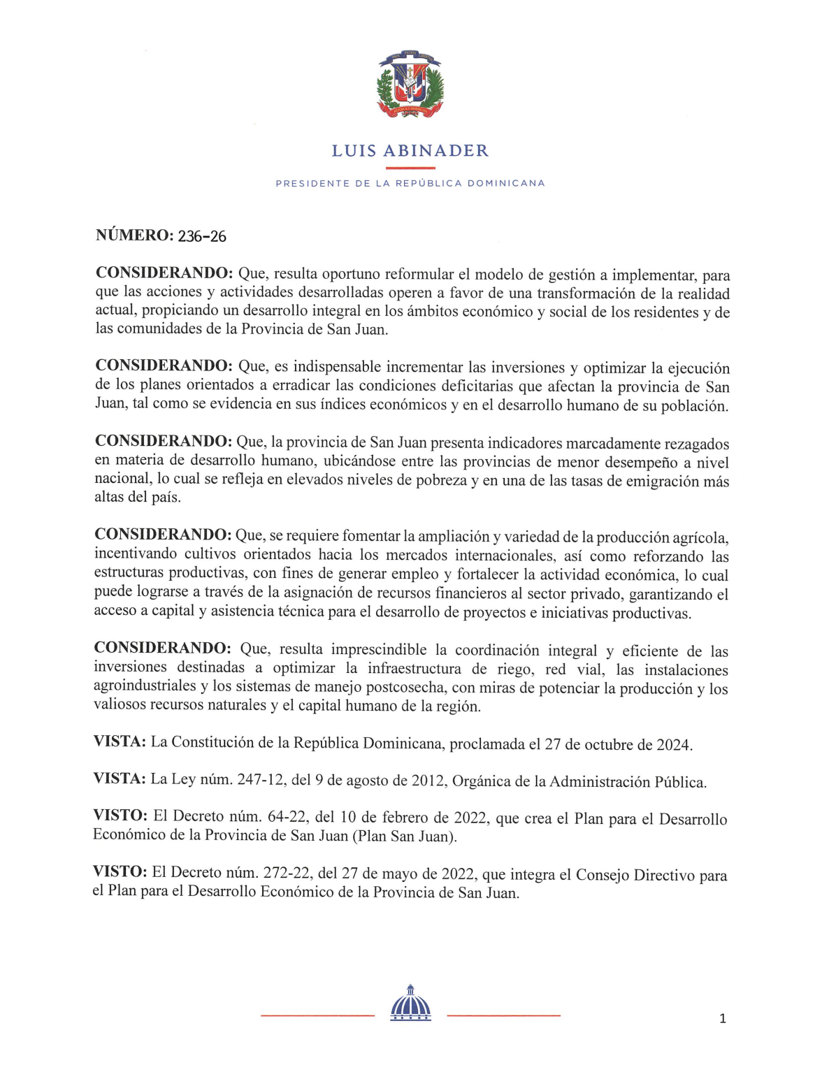 Plan San Juan: Abinader crea comisión y designa director ejecutivo