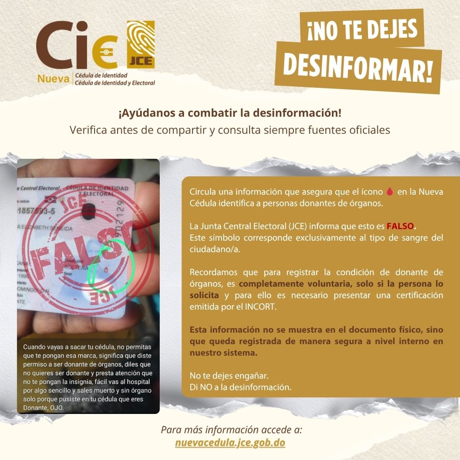 Cédula dominicana: la JCE desmiente rumor sobre ícono de donación de órganos 
