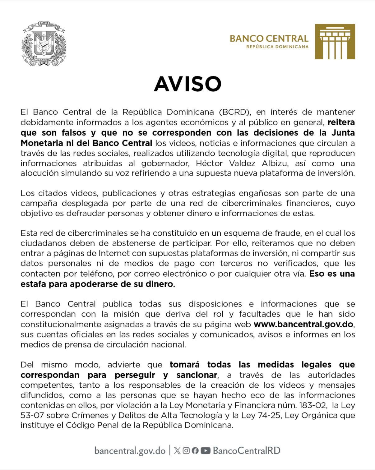 Banco Central alerta sobre videos falsos con IA que suplantan a su gobernador