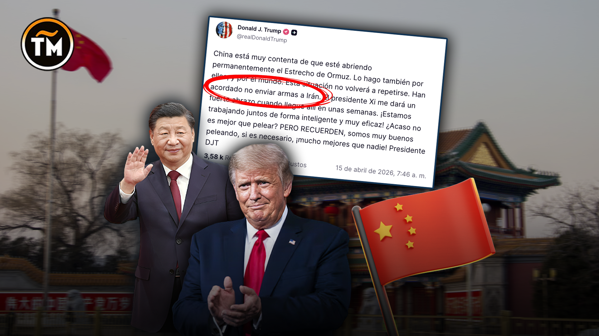 Tensiones geopolíticas: Donald Trump asegura que China no enviará armas a Irán y presume poder militar