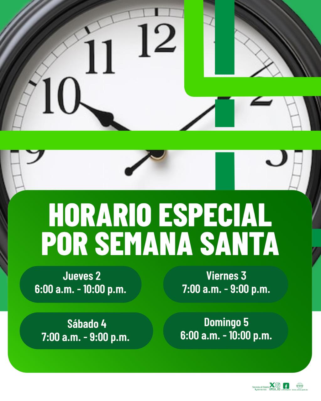OMSA informa horario especial por Semana Santa 2026 y detalla cambios