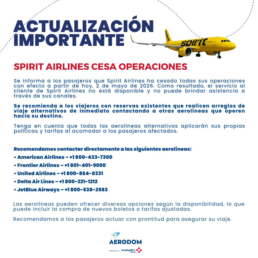 Spirit Airlines cesó sus operaciones en República Dominicana desde el 2 de mayo