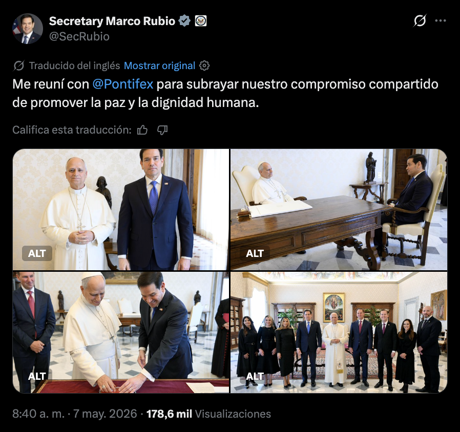 Marco Rubio reafirmó ante León XIV el compromiso de promover la paz