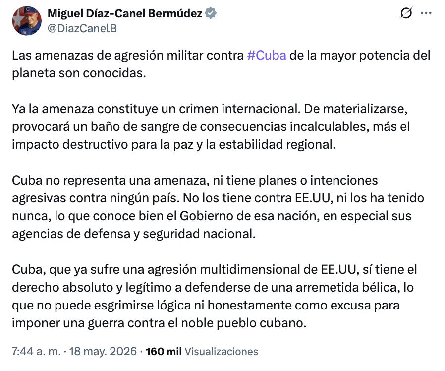 Tensión Cuba aumenta tras advertencia de Miguel Díaz-Canel sobre posibles consecuencias de una intervención de EE.UU.