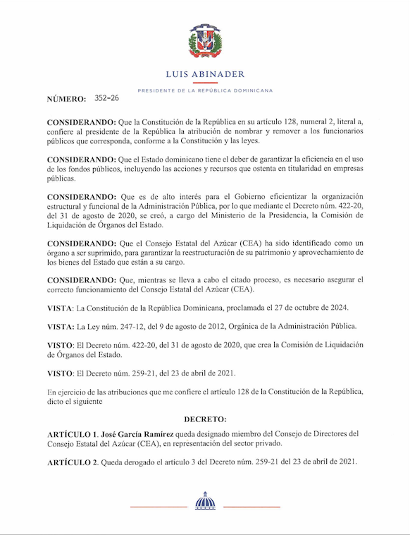 Consejo del CEA incorpora tres nuevos miembros designados por Abinader mediante decreto 352-26