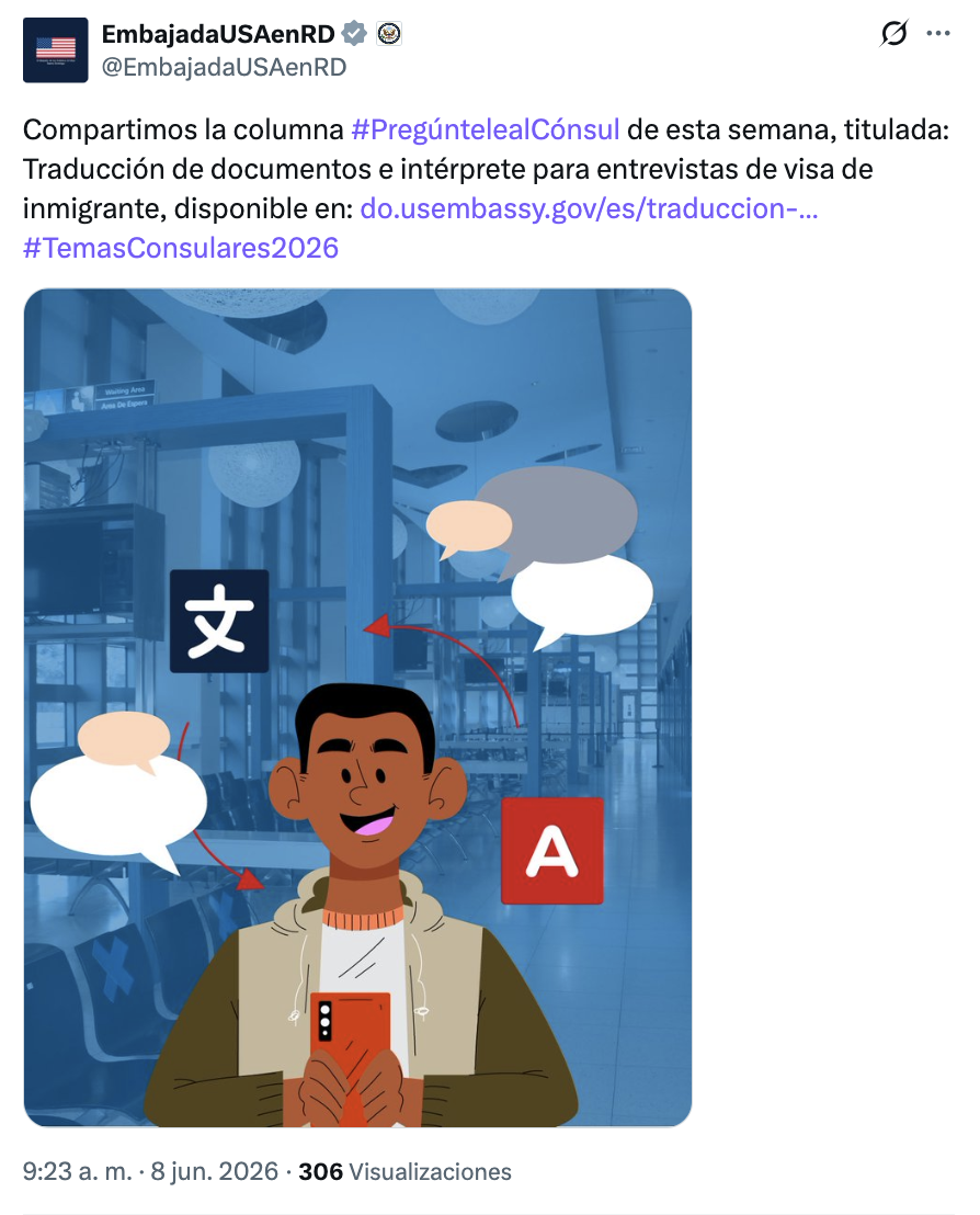 Entrevistas de visa podrían retrasarse por falta de intérprete o traducciones, advierte Embajada de EE. UU.